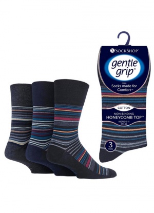 Mens 3 Pack Gentle Grip Stripe Socks
